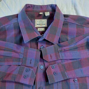 Haupt Men's 17.5 Button-up Shirt regular Fit in a purple and grey plaid pattern